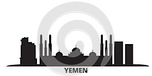 Yemen, Sanaa city skyline isolated vector illustration. Yemen, Sanaa travel black cityscape