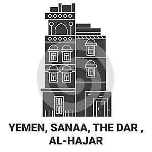 Yemen, Sanaa, The Dar , Alhajar travel landmark vector illustration