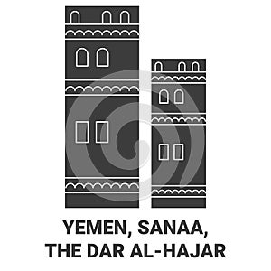 Yemen, Sanaa, The Dar Alhajar travel landmark vector illustration