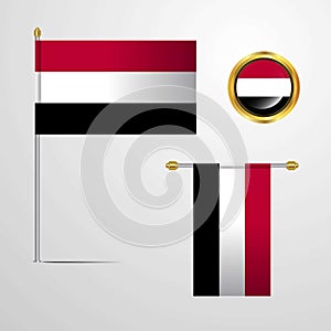 Yemen waving Flag design with badge vector