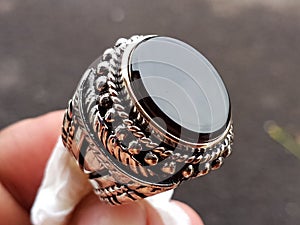 Yemeni Aqeeq - Gemstone On Persian Ring