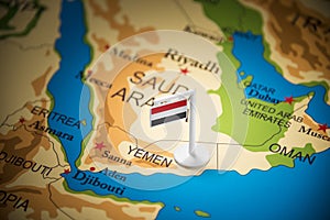 Yemeni marked with a flag on the map