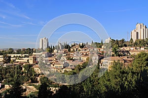 Yemin Moshe neighborhood and Montefiore Windmill in Jerusalem, Israel