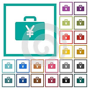 Yen bag flat color icons with quadrant frames
