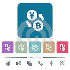 Yen Bitcoin money exchange flat icons on color rounded square backgrounds photo