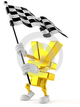 Yen character waving race flag