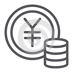 Yen coin line icon, finance and banking, money sign, vector graphics, a linear pattern on a white background.