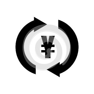 Yen currency in counterclockwise arrows circle icon vector sign and symbol isolated on white background, Yen currency in