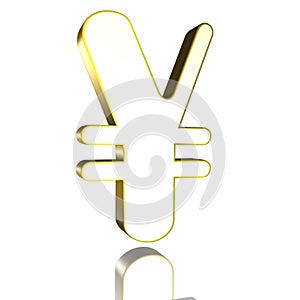 Yen currency symbol in yellow, gold on a white background as a 3D illustration, 3D rendering