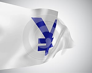 yen currency on vector 3d flag isolated on white background