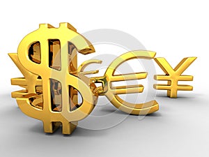 Yen, dollar, euro. Signs photo