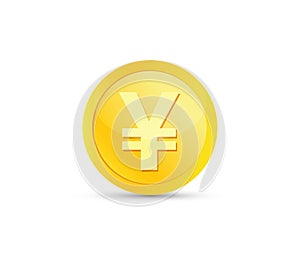 Yen Golden coin on white background. Currency symbols. Money sign. Vector illustration