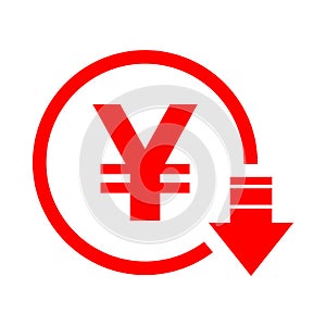 Yen reduction symbol, cost decrease icon. Reduce debt bussiness sign vector illustration