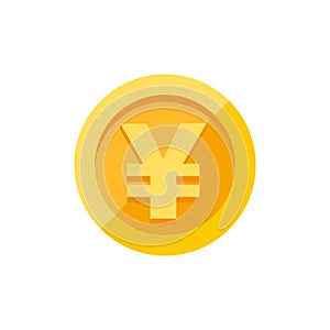 Yen symbol on gold coin flat style