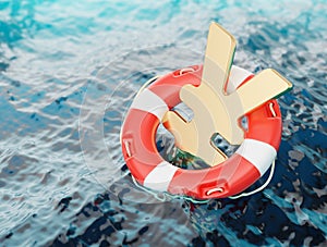 Yen Symbol Inside of Lifebuoy Economy Incentives Concept 3d Illustration