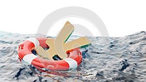 Yen Symbol Inside of Lifebuoy Economy Incentives Concept 3d Illustration