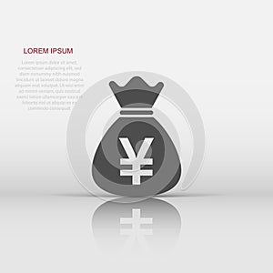 Yen, yuan bag money currency vector icon in flat style. Yen coin sack symbol illustration on white isolated background. Asia money