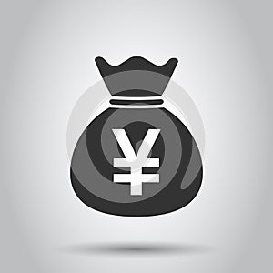 Yen, yuan bag money currency vector icon in flat style. Yen coin sack symbol illustration on white background. Asia money business