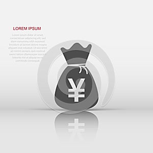 Yen, yuan bag money currency vector icon in flat style. Yen coin sack symbol illustration on white isolated background. Asia money