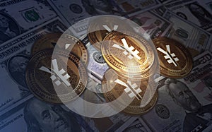 Yen Yuan cryptocurrency golden coin 3d illustration