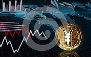 Yen Yuan cryptocurrency golden coin 3d illustration