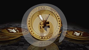 Yen Yuan cryptocurrency golden coin on digital screen