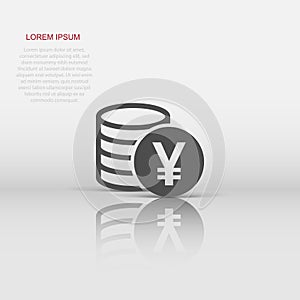 Yen, yuan money currency vector icon in flat style. Yen coin symbol illustration on white isolated background. Asia money business