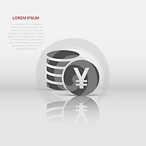Yen, yuan money currency vector icon in flat style. Yen coin symbol illustration on white isolated background. Asia money business