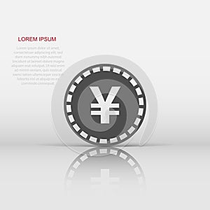 Yen, yuan money currency vector icon in flat style. Yen coin symbol illustration on white isolated background. Asia money business