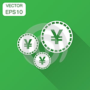 Yen, yuan money currency vector icon in flat style. Yen coin symbol illustration with long shadow. Asia money business concept.