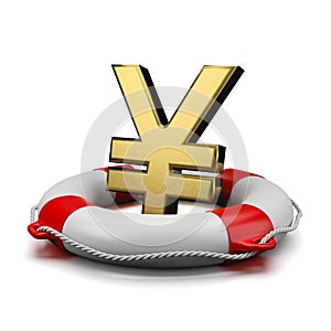 Yen or Yuan Sign on a Lifebuoy