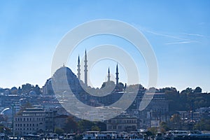 Yeni Cami Mosque and Hagia Sophia in Turkey Istanbul at Eminonu.selective focus