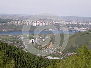 Yenisei River and the city of Krasnoyarsk Reserve Columns. photo