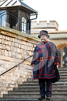 Yeoman Warder Beefeater in everyday undress uniform in Tower o