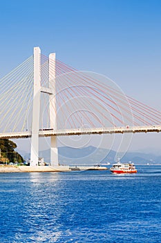 Yeosu harbor with Geobukseon or Dolsan-ro 2 bridge, South Korea photo