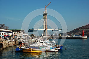 Yeosu harbor, South Korea, bridge construction photo