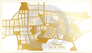 Yeosu South Korea City Map in Retro Style in Golden Color. Outline Map photo