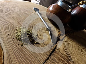 Yerba mate drink on the wooden table