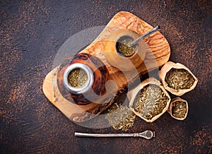 Yerba mate tea with calabash and bombilla