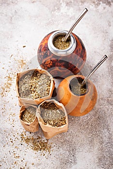 Yerba mate tea with calabash and bombilla