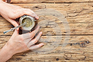 Yerba mate tea in a calabash gourd