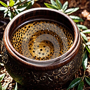 Yerba Mate, traditional herb drink, brewed fresh herbs