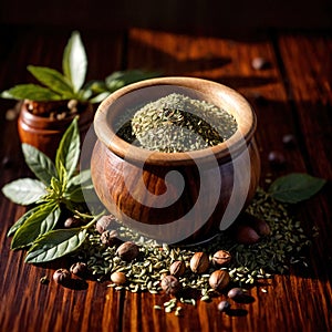 Yerba Mate, traditional herb drink, brewed fresh herbs