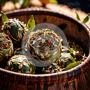 Yerba Mate, traditional herb drink, brewed fresh herbs