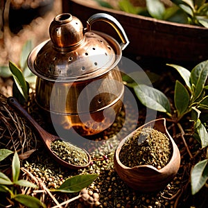 Yerba Mate, traditional herb drink, brewed fresh herbs