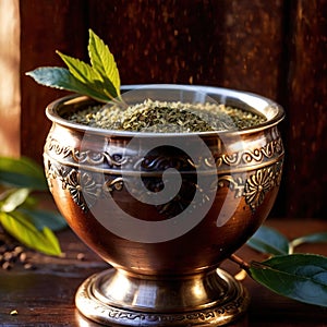 Yerba Mate, traditional herb drink, brewed fresh herbs