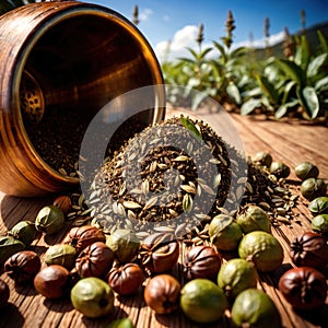 Yerba Mate, traditional herb drink, brewed fresh herbs