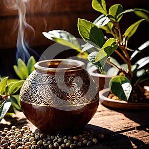 Yerba Mate, traditional herb drink, brewed fresh herbs