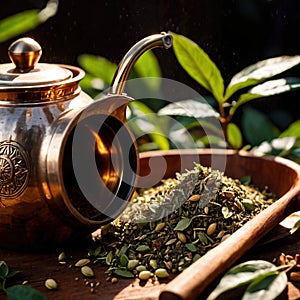 Yerba Mate, traditional herb drink, brewed fresh herbs