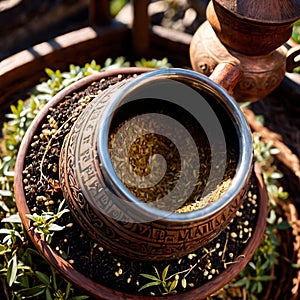 Yerba Mate, traditional herb drink, brewed fresh herbs